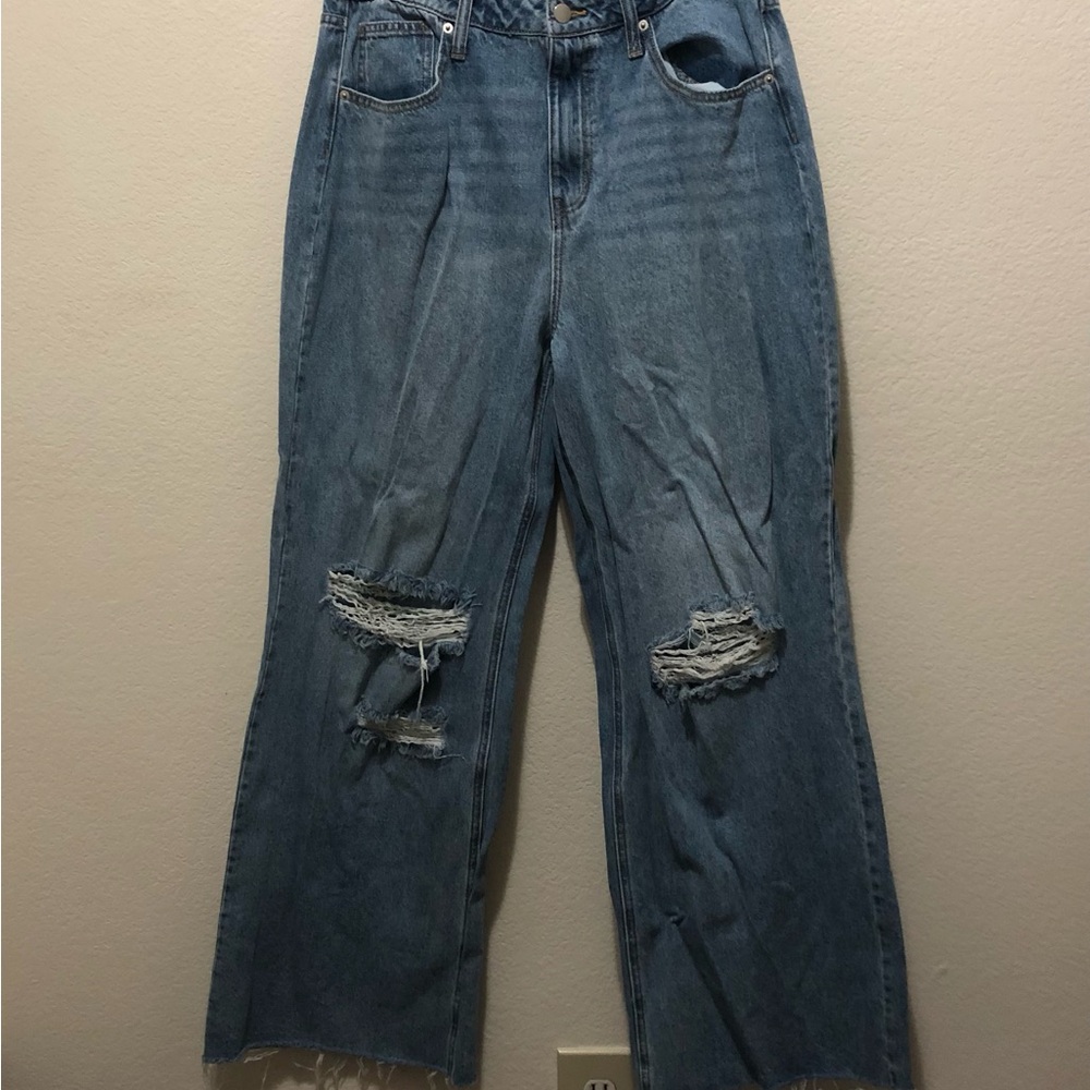 Fashion Nova Women’s Tough Love Baggy Ripped Straight Leg Jeans Size 13 Blue